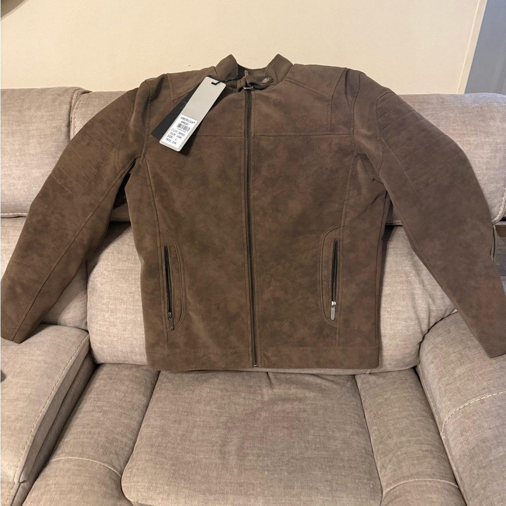 American Breed Men's Brown Suede-Look Zip Jacket